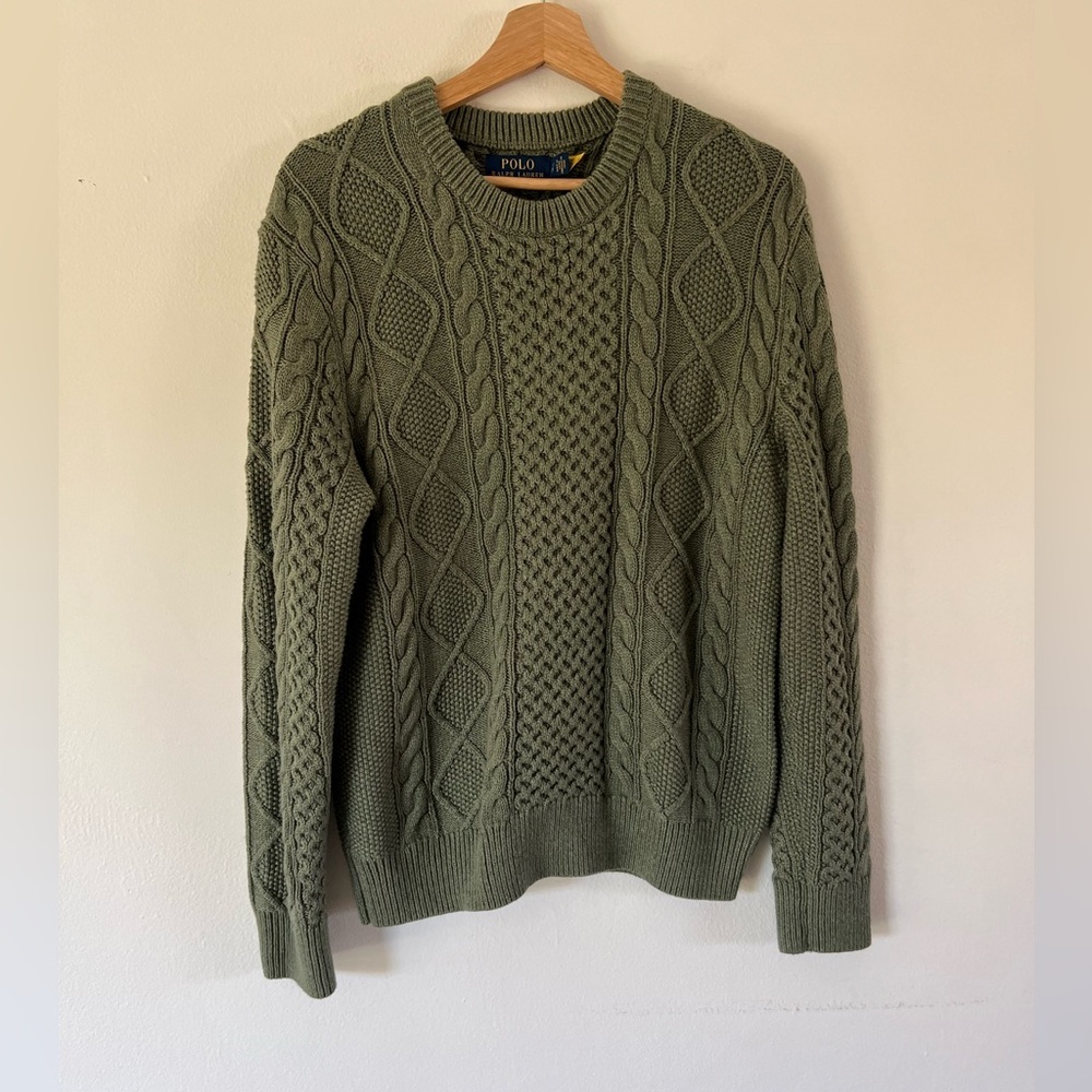 Polo by Ralph Lauren Green Cable Knit Crewneck Sweater
